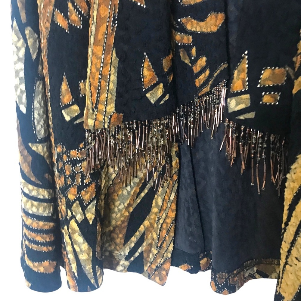 Retro Abstract Print Drape Jacket/Kimono Jacket/Abstract Metallic Open Front - Picture 5 of 16